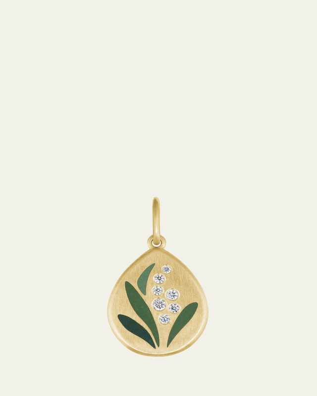 Lily of the Valley Enamel and Diamond Pendant in 18K Yellow Gold